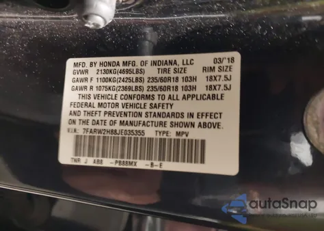 2018 Honda Cr-V Ex-L/Ex-L Navi из США, поврежденный, VIN 7FARW2H88JE035355